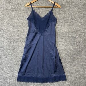 Vintage Warners‎ Nightgown Cottage Cute Lace Small Blue Made In USA Silky 25"